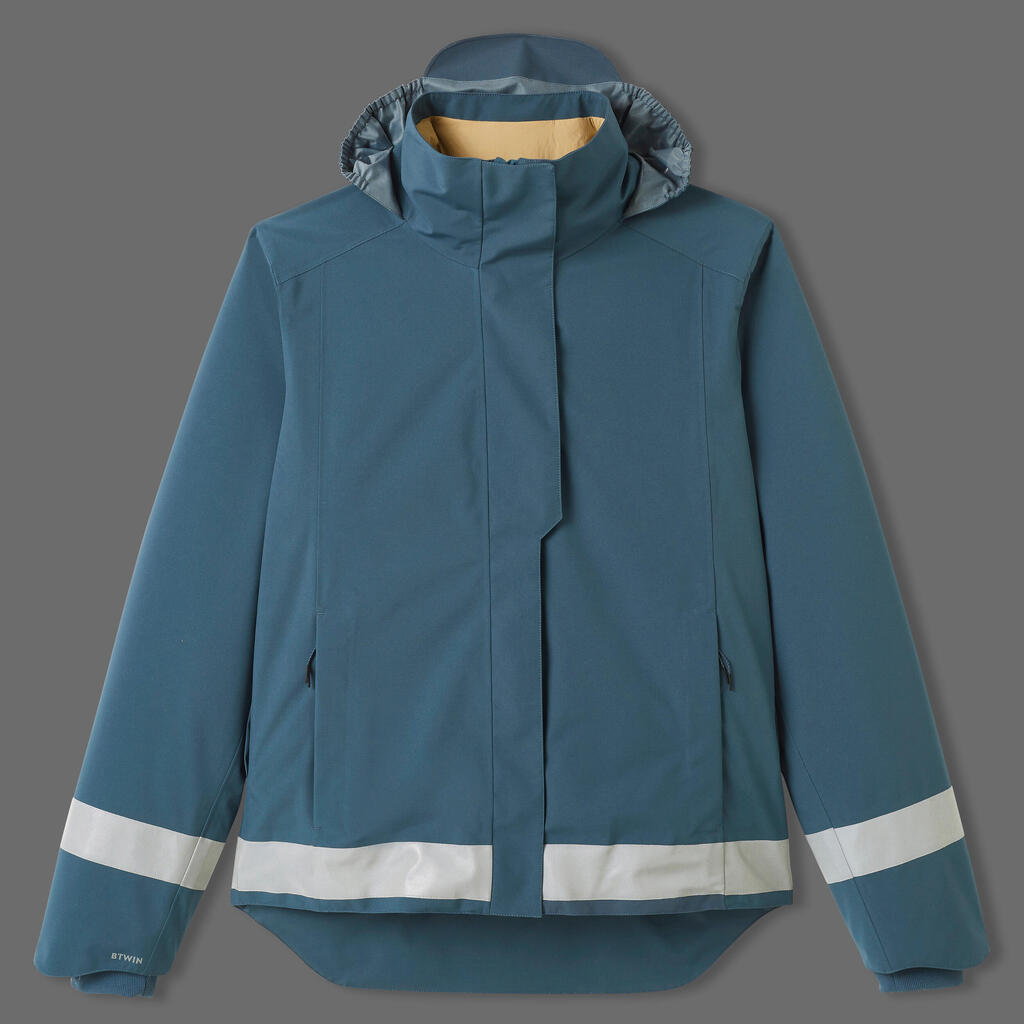 Fahrrad-Regenjacke City 540 warm Sichtbarkeit bei Nacht Herren blau/grau